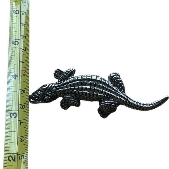 Silver Tone Crocodile Animal Brooch Pin - Picture 5 of 6
